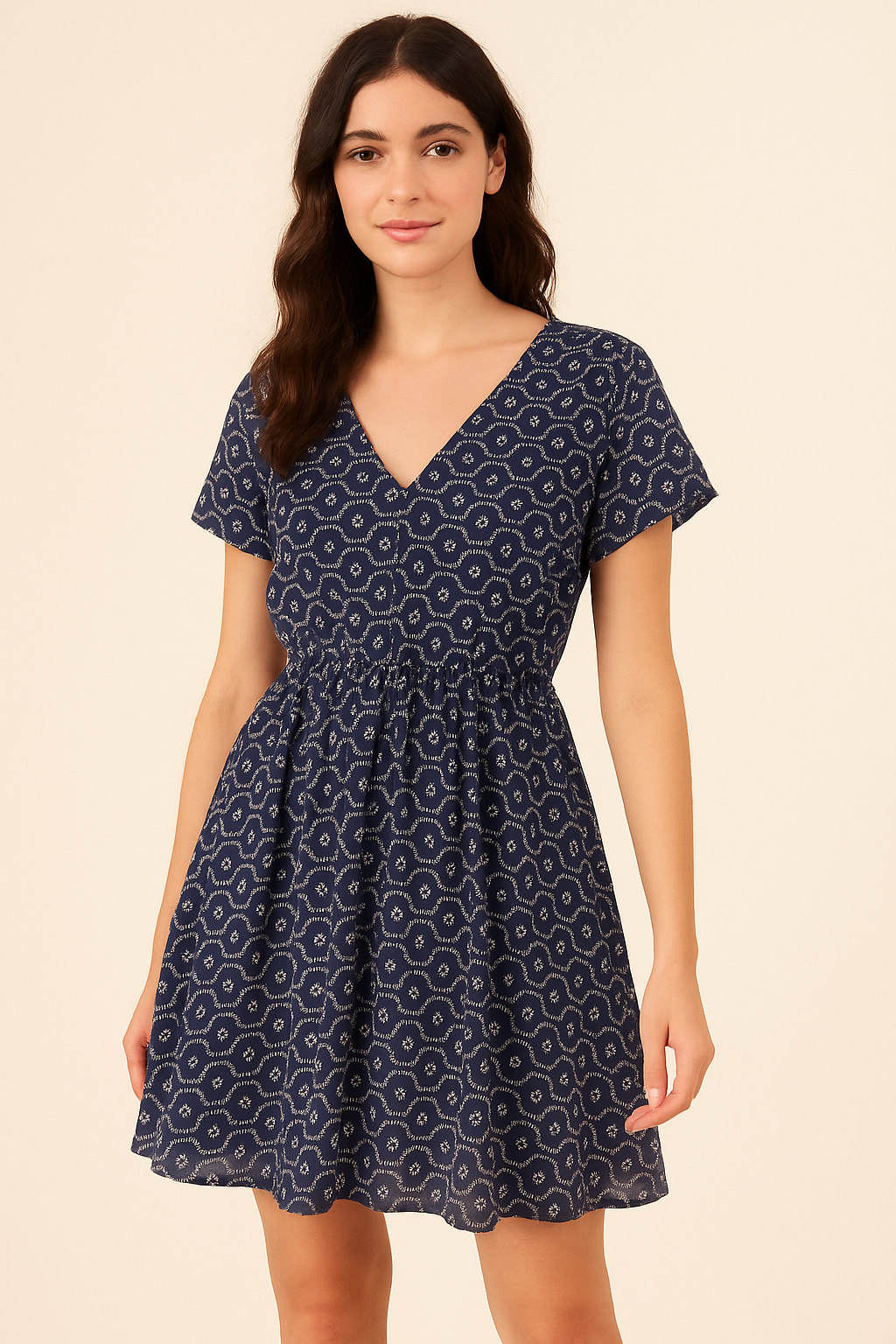 Attractive Tiny Blue Star Ogee Digital Printed Fabric - Pure Cotton