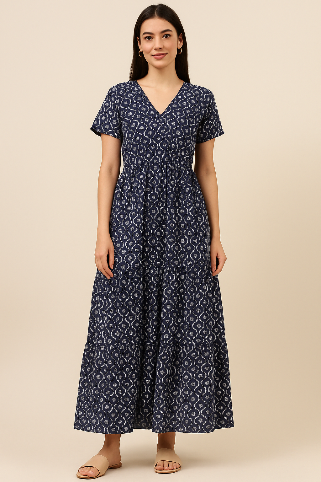 Attractive Tiny Blue Star Ogee Digital Printed Fabric - Pure Cotton