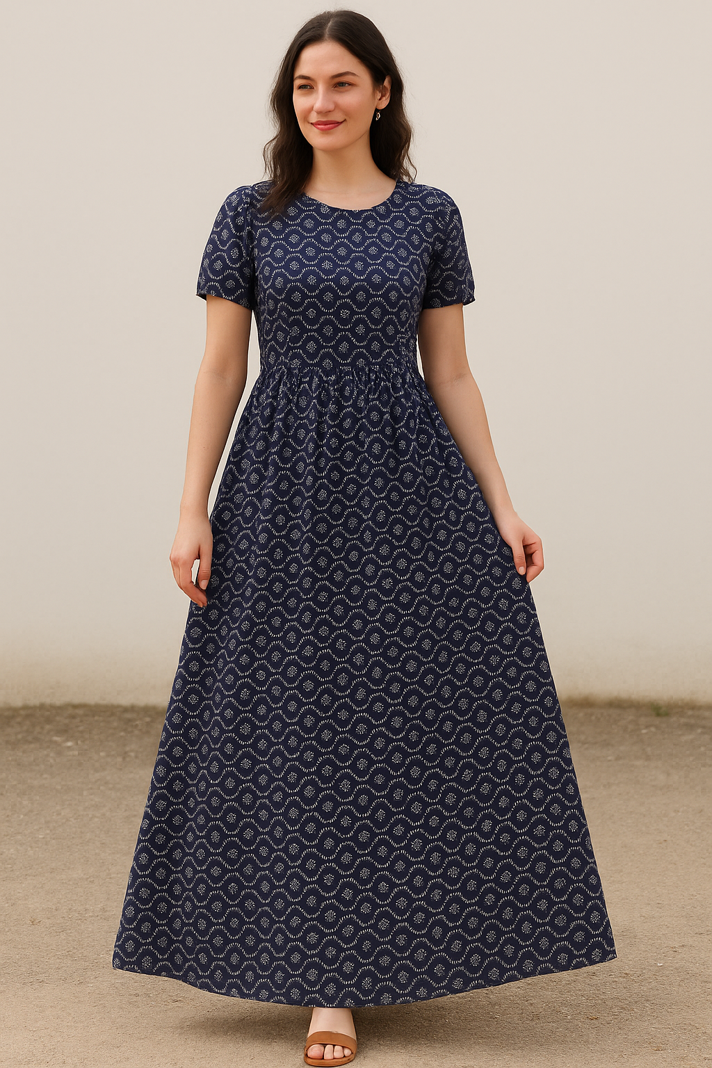 Attractive Tiny Blue Star Ogee Digital Printed Fabric - Pure Cotton