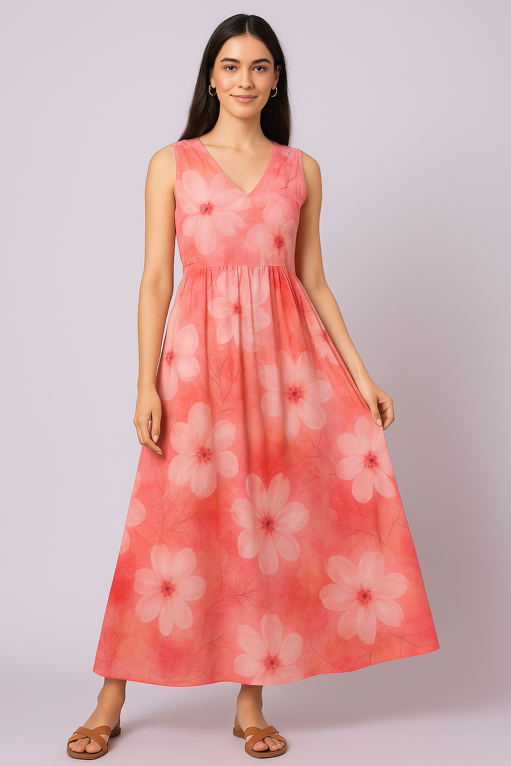 Beautiful Red Floral Digital Printed Fabric - Pure Cotton