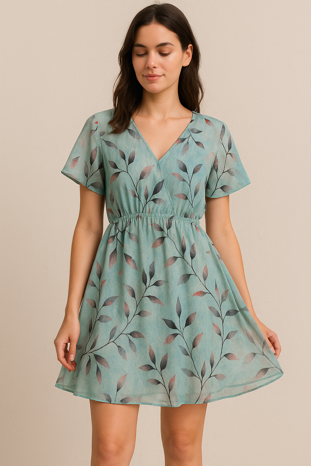 Attractive Sky Blue Leaves Digital Printed Fabric - Pure Cotton