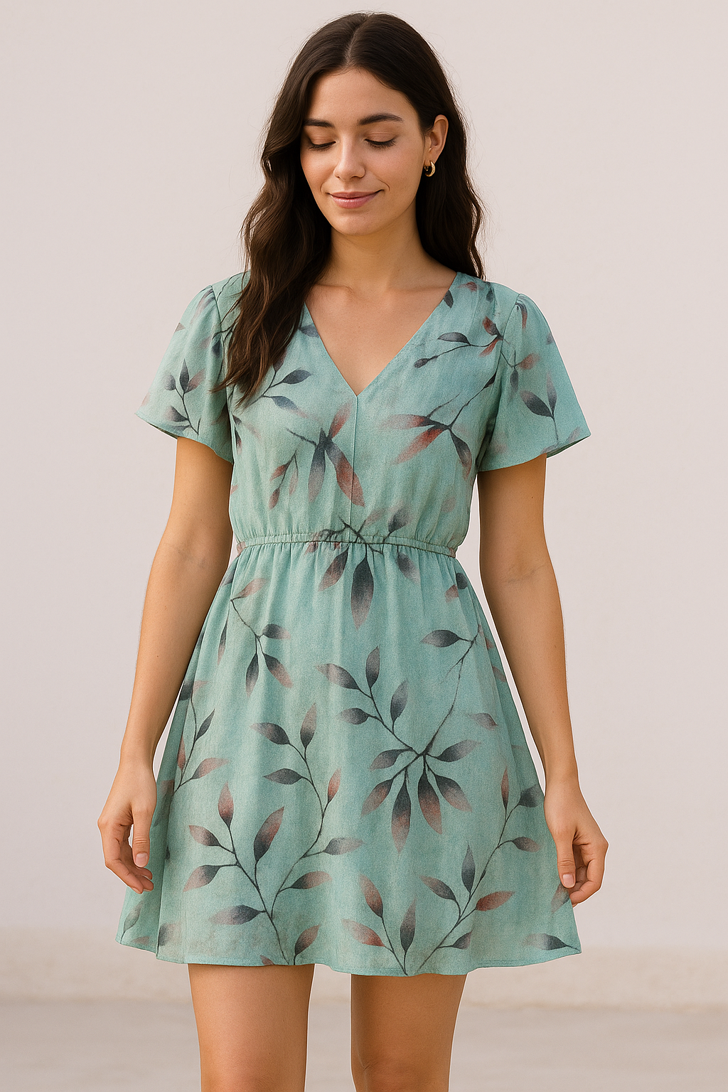 Attractive Sky Blue Leaves Digital Printed Fabric - Pure Cotton