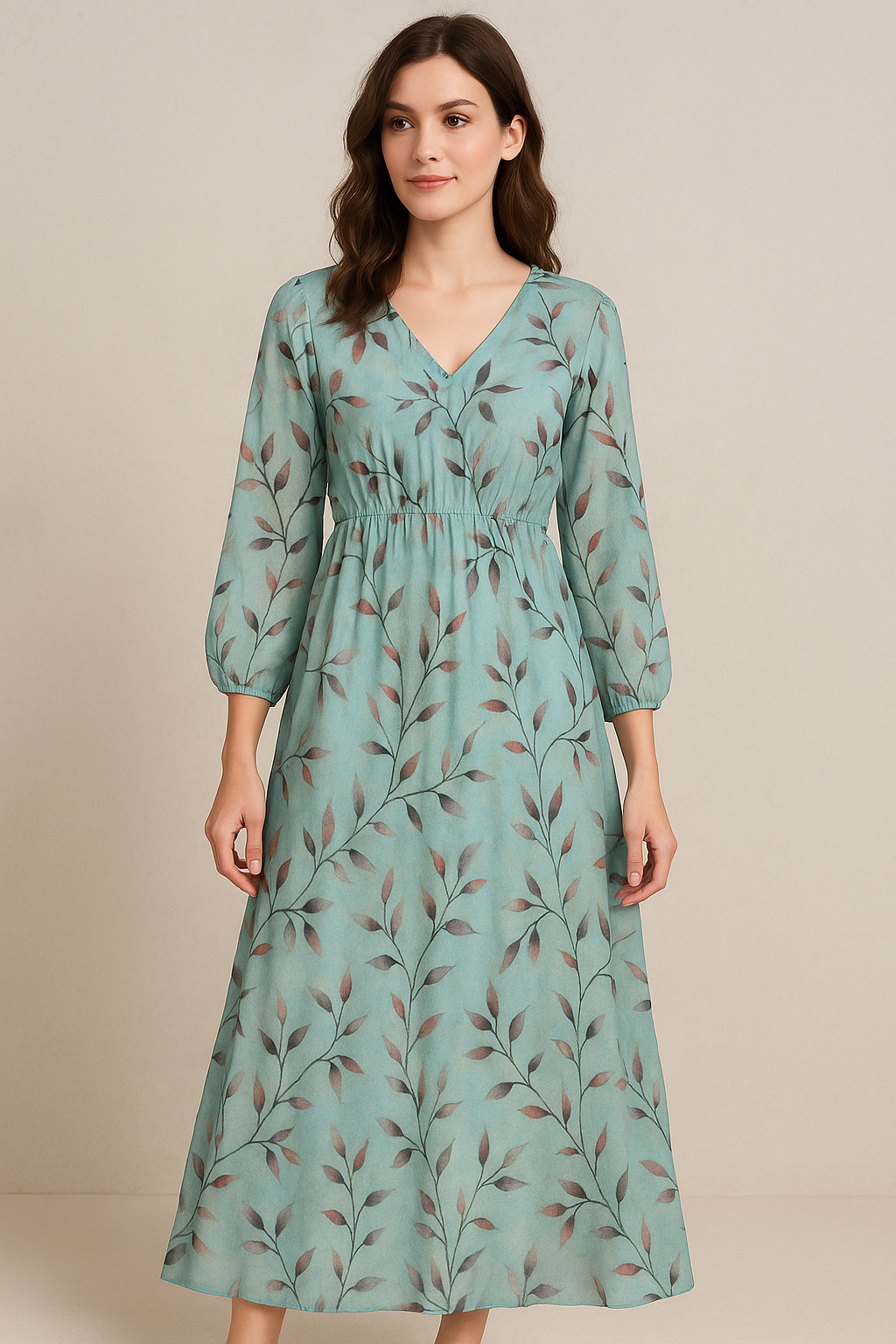 Attractive Sky Blue Leaves Digital Printed Fabric - Pure Cotton