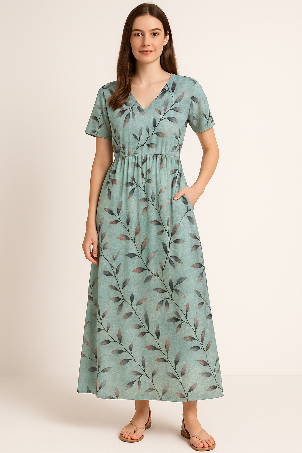 Attractive Sky Blue Leaves Digital Printed Fabric - Pure Cotton