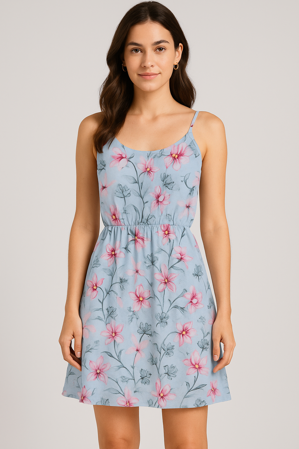 Blue Floral Digital Printed Fabric - Pure Cotton