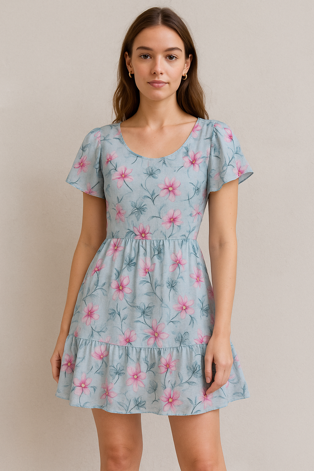 Blue Floral Digital Printed Fabric - Pure Cotton