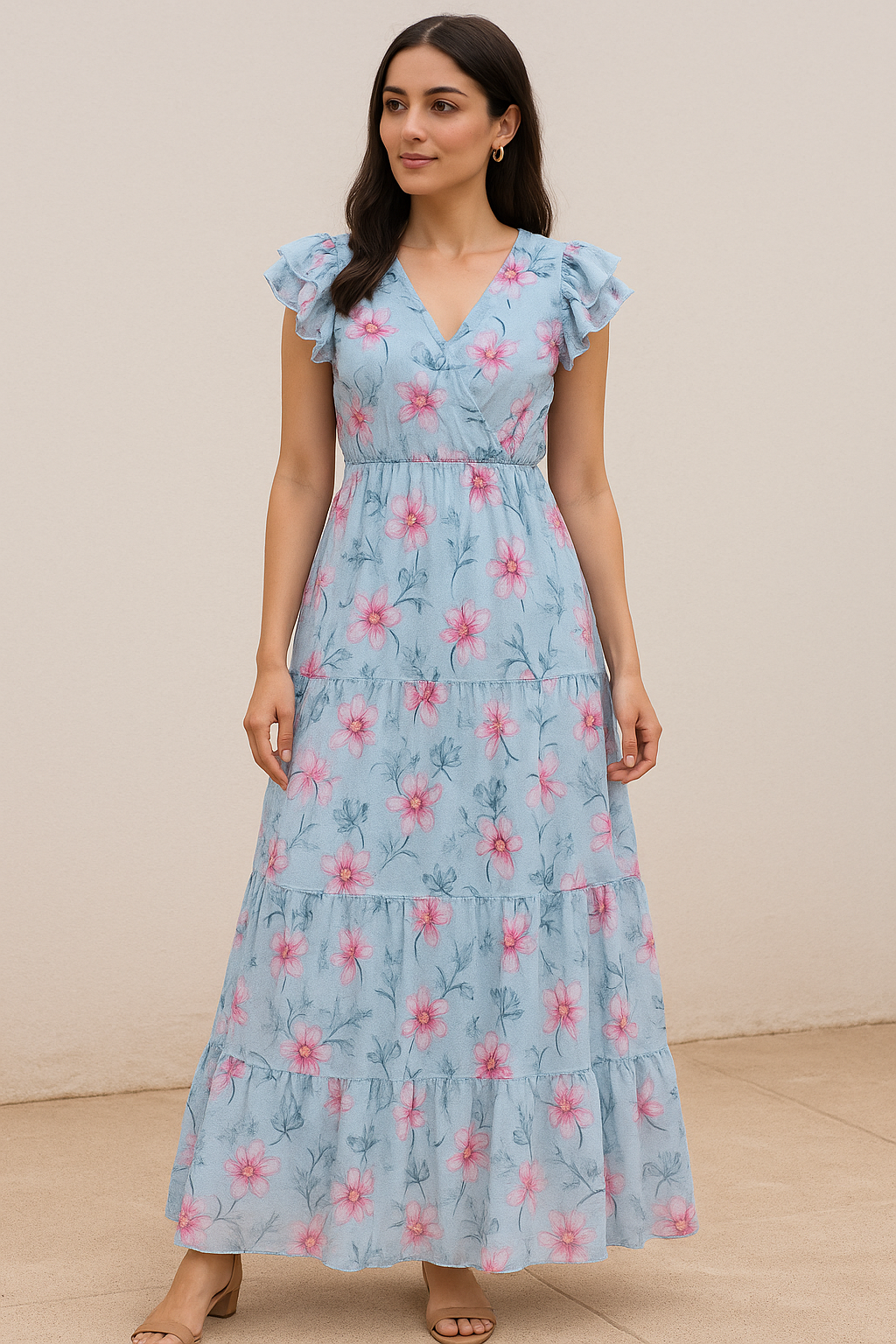 Blue Floral Digital Printed Fabric - Pure Cotton