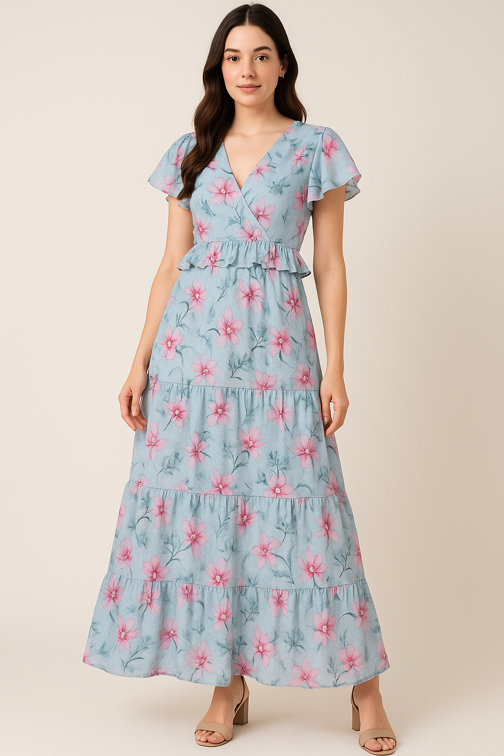 Blue Floral Digital Printed Fabric - Pure Cotton