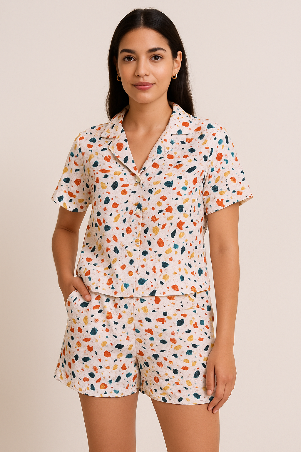 White Galay Stones Digital Printed Fabric - Pure Cotton