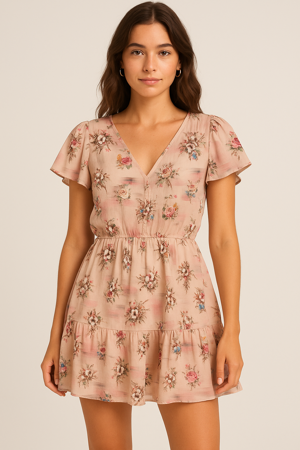 Red Roses With Peach Rose Blury Texture Digital Printed Fabric - Pure Cotton