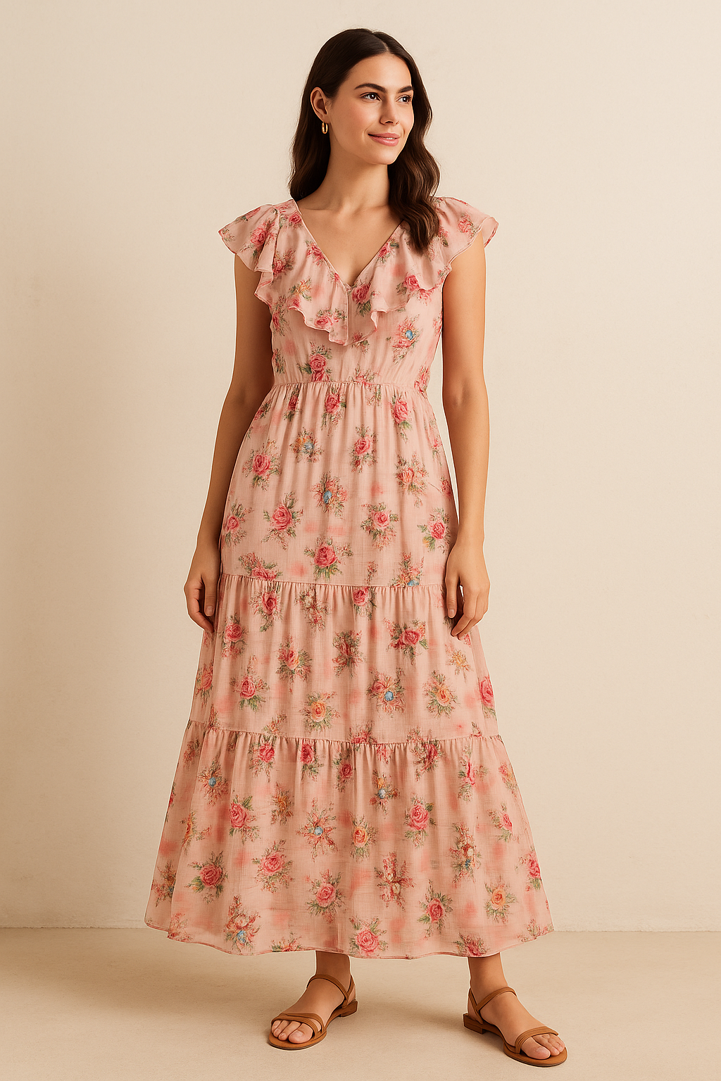 Red Roses With Peach Rose Blury Texture Digital Printed Fabric - Pure Cotton