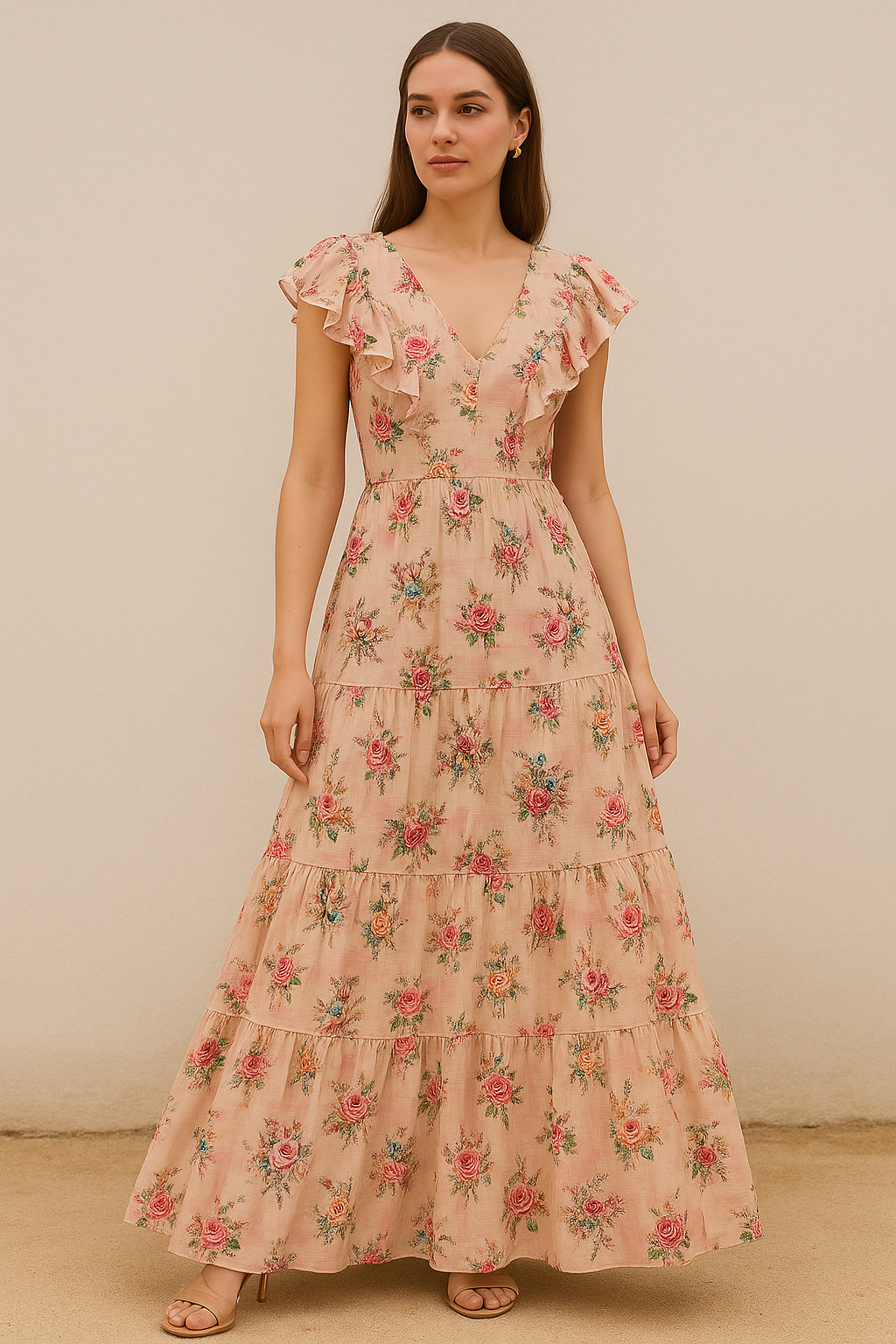 Red Roses With Peach Rose Blury Texture Digital Printed Fabric - Pure Cotton