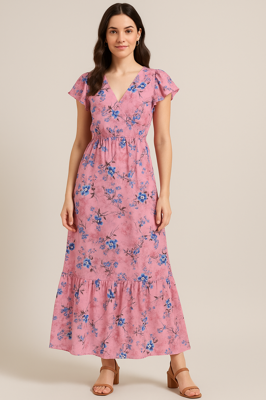 Dark Pink With Purple Petunia Flower Digital Printed Fabric - Pure Cotton