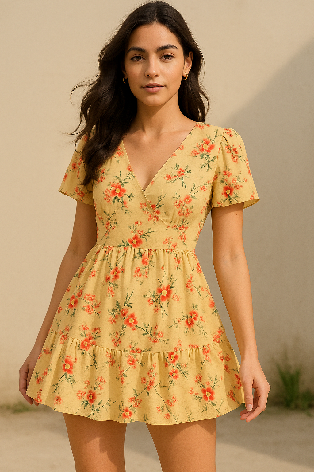 Green Garnet Leaves Red Floral Flower Digital Printed Fabric - Pure Cotton