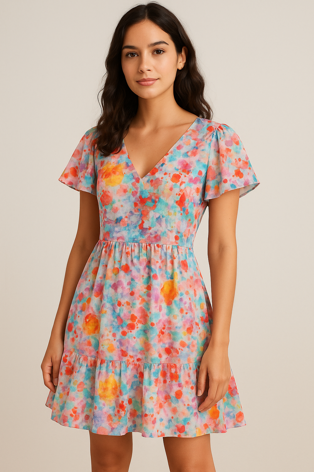 Watercolour Paint Art Of Doted Digital Printed Fabric - Pure Cotton