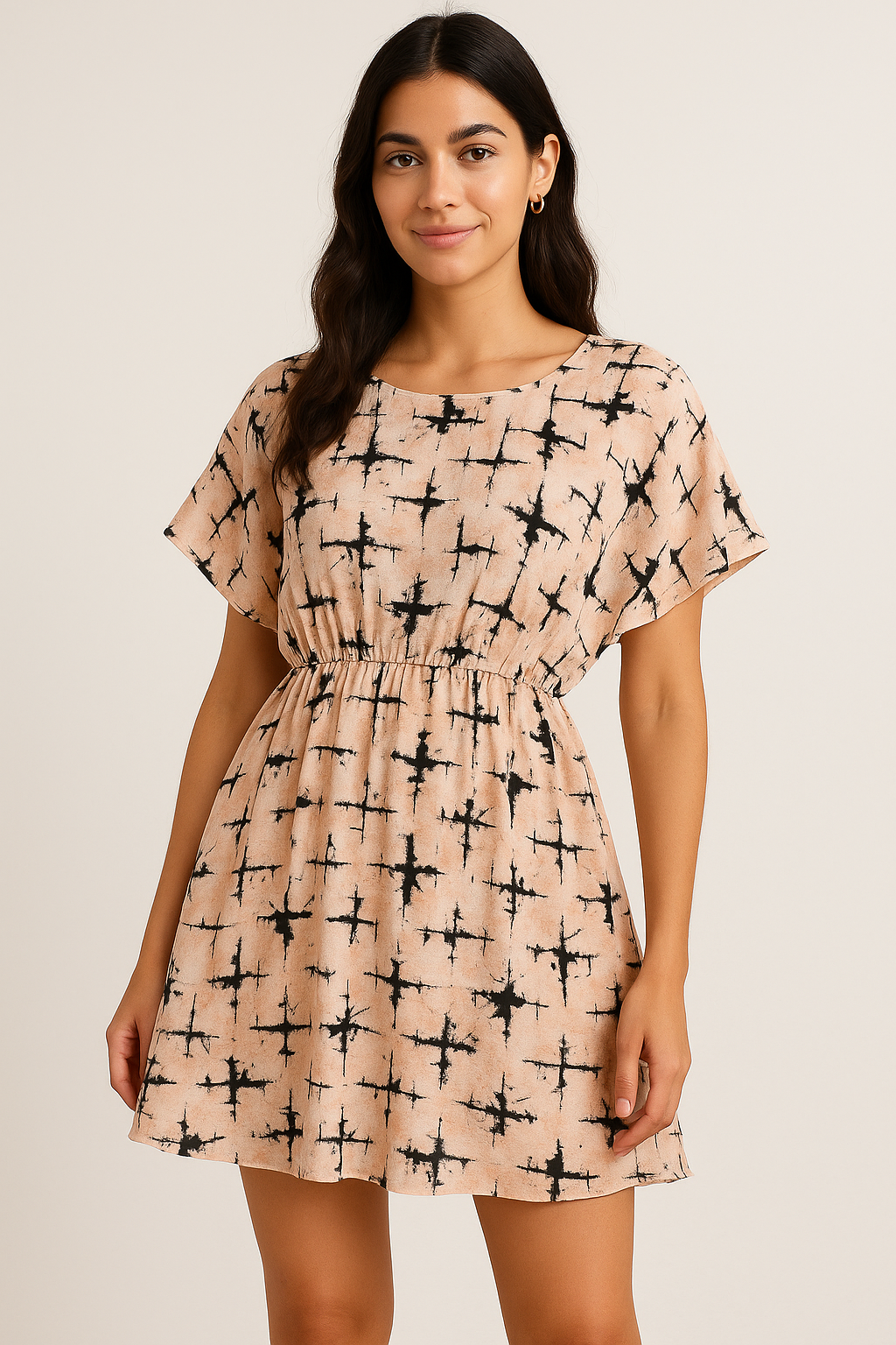 Toile Dark peach And Black Combination Digital Printed Fabric - Pure Cotton