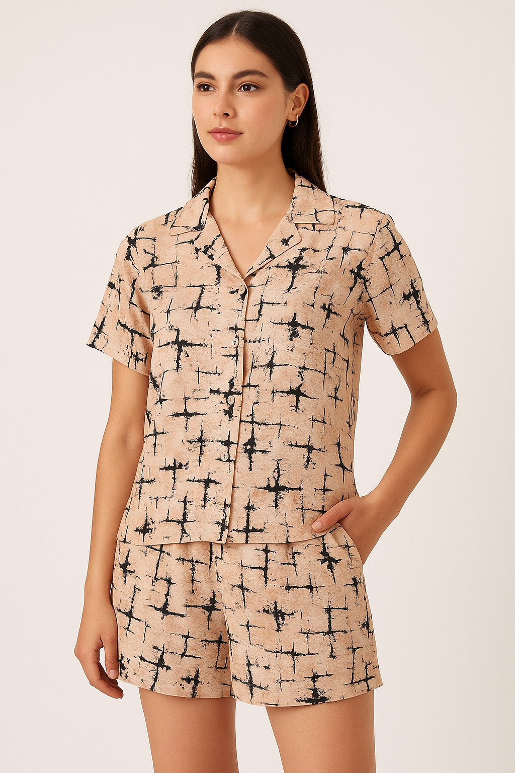 Toile Dark peach And Black Combination Digital Printed Fabric - Pure Cotton