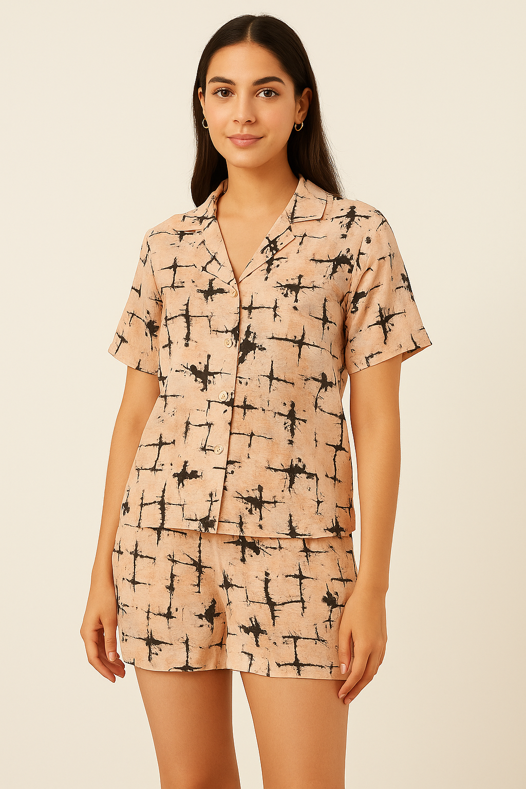 Toile Dark peach And Black Combination Digital Printed Fabric - Pure Cotton