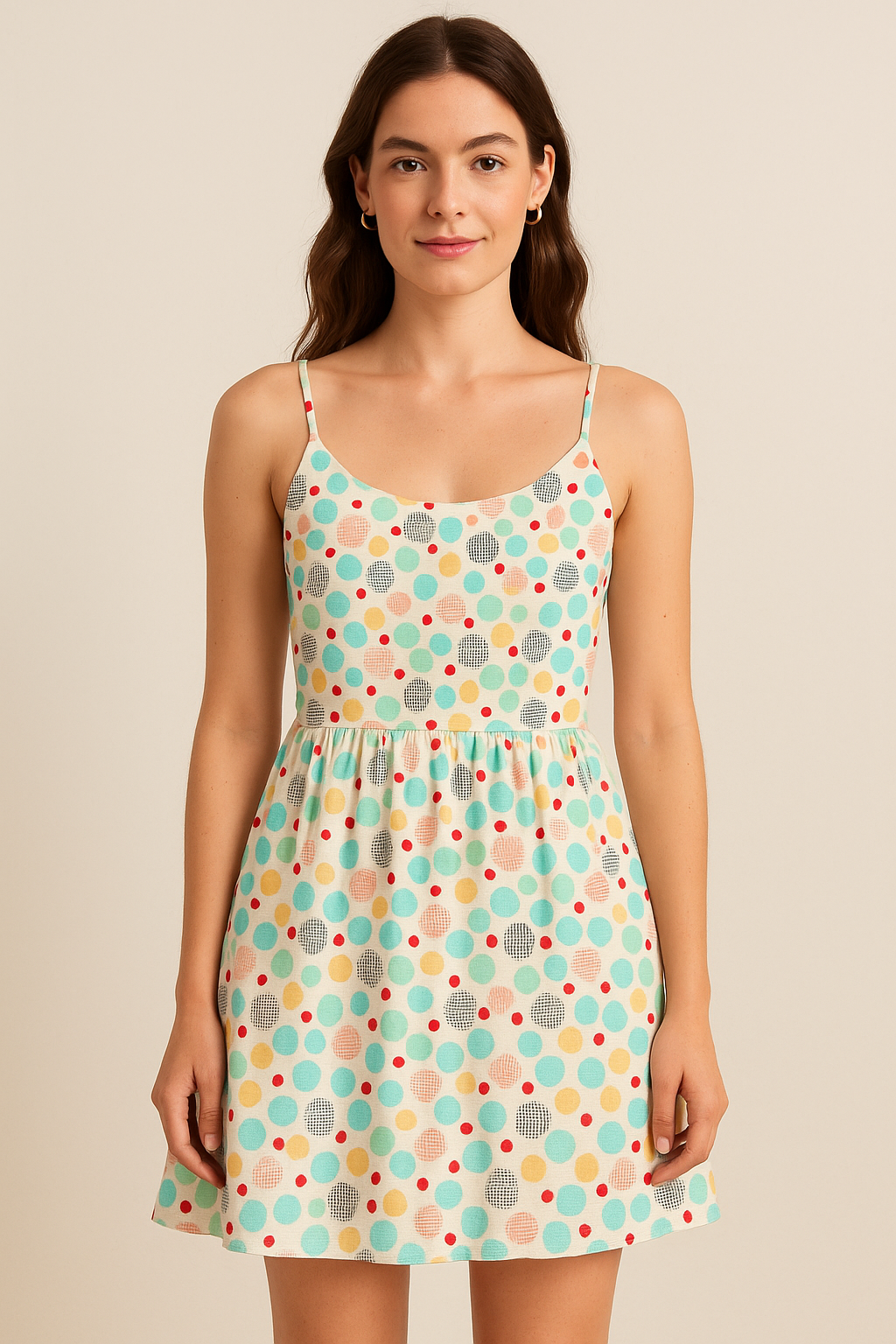 Tiny Bubble Lining With Multicolour Doted Circle Digital Printed Fabric - Pure Cotton