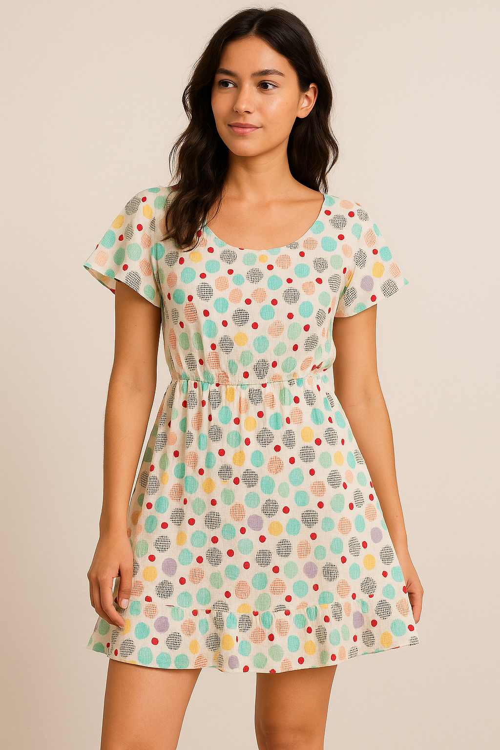 Tiny Bubble Lining With Multicolour Doted Circle Digital Printed Fabric - Pure Cotton