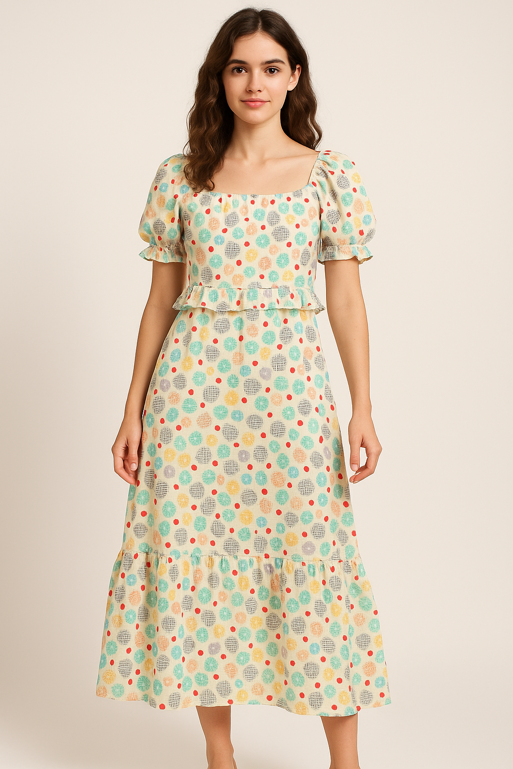 Tiny Bubble Lining With Multicolour Doted Circle Digital Printed Fabric - Pure Cotton