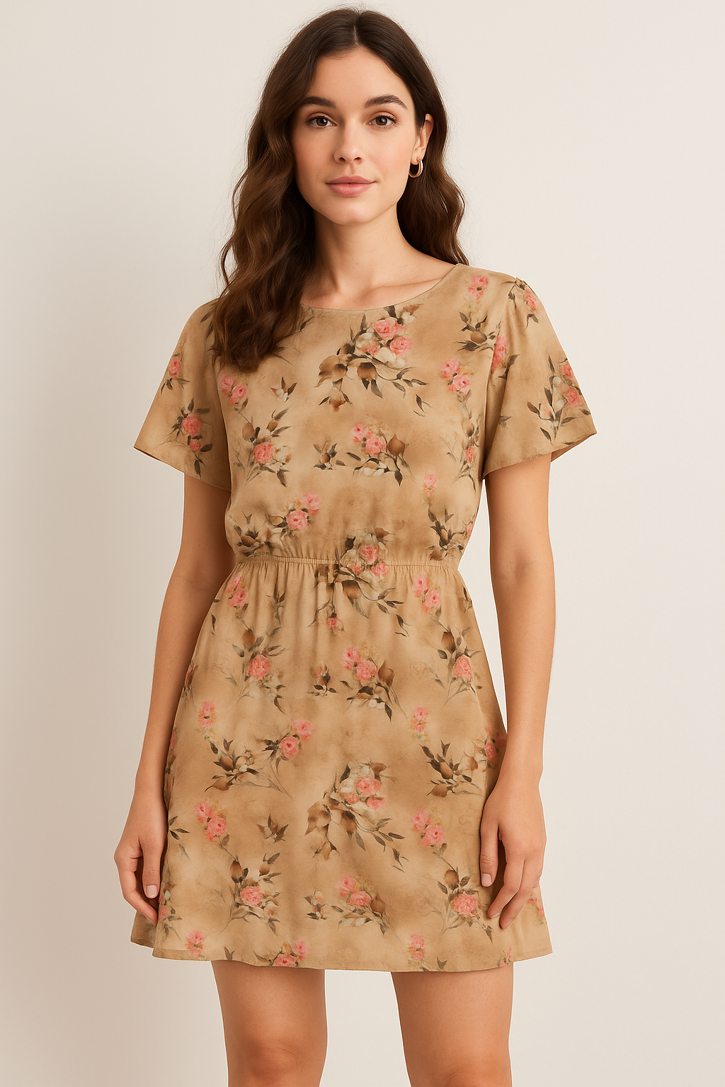 Morden Pink Rose And Leaves Flower Bunch Digital Printed Fabric - Pure Cotton