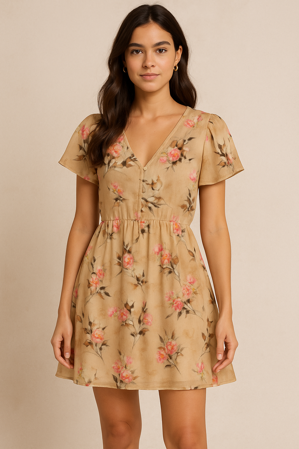 Morden Pink Rose And Leaves Flower Bunch Digital Printed Fabric - Pure Cotton