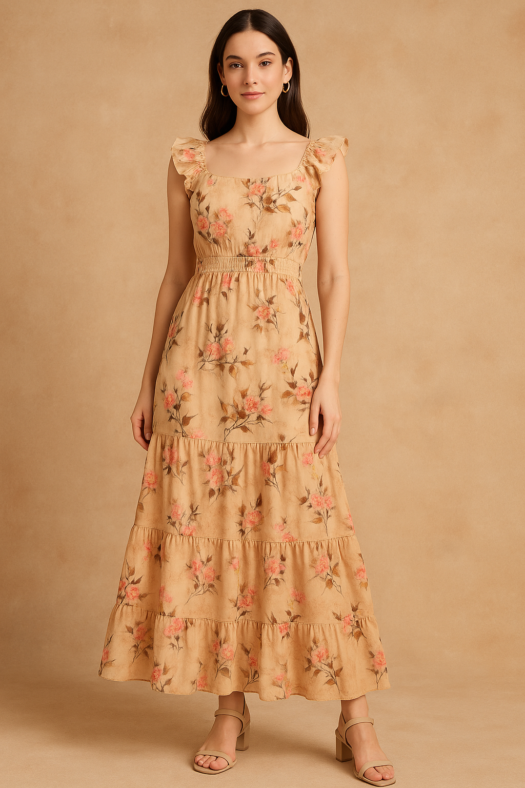 Morden Pink Rose And Leaves Flower Bunch Digital Printed Fabric - Pure Cotton