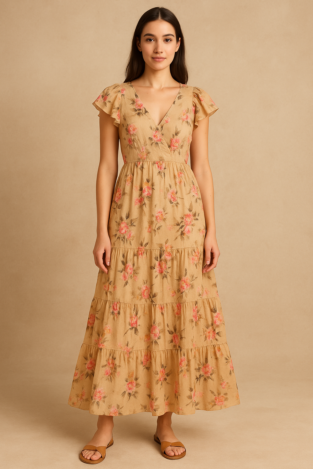 Morden Pink Rose And Leaves Flower Bunch Digital Printed Fabric - Pure Cotton