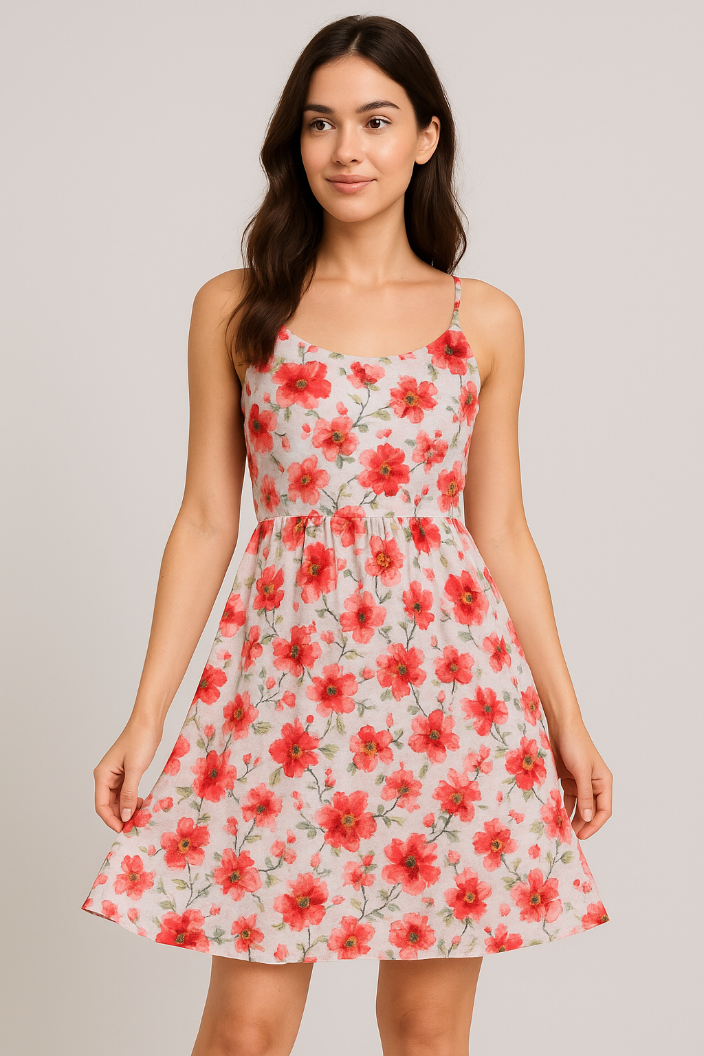 Red Violet Flower Green Buds Digital Printed Fabric - Pure Cotton