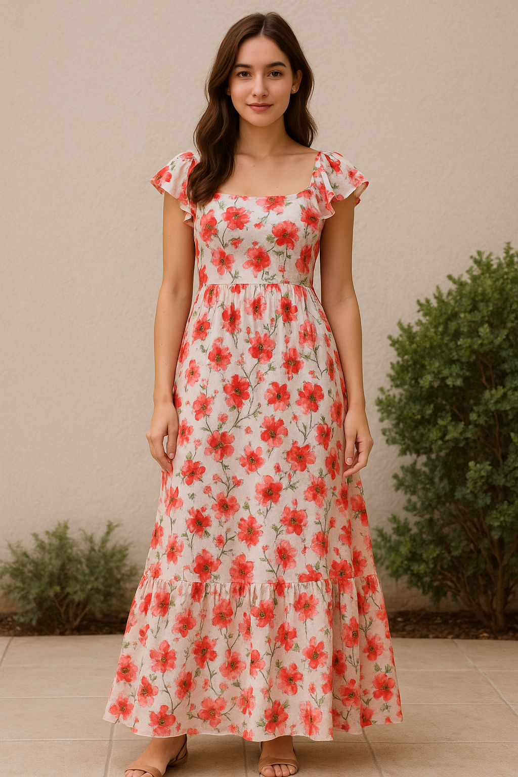 Red Violet Flower Green Buds Digital Printed Fabric - Pure Cotton