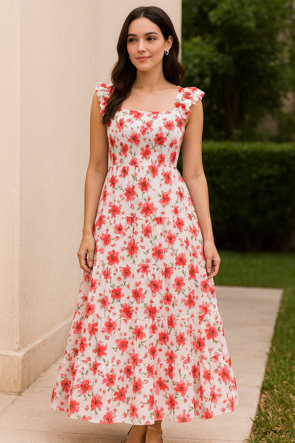 Red Violet Flower Green Buds Digital Printed Fabric - Pure Cotton