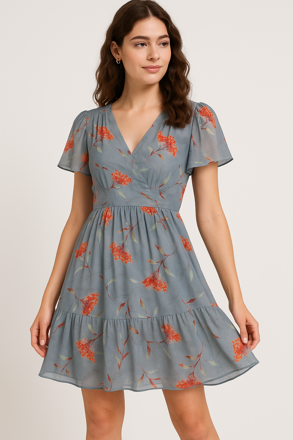 Watercolour Brown And Gray Colour Colico Flower Digital Printed Fabric - Pure Cotton