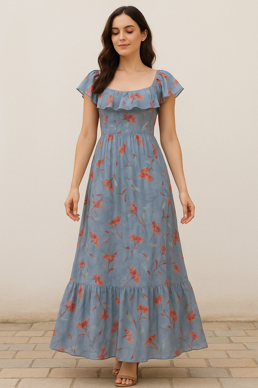 Watercolour Brown And Gray Colour Colico Flower Digital Printed Fabric - Pure Cotton