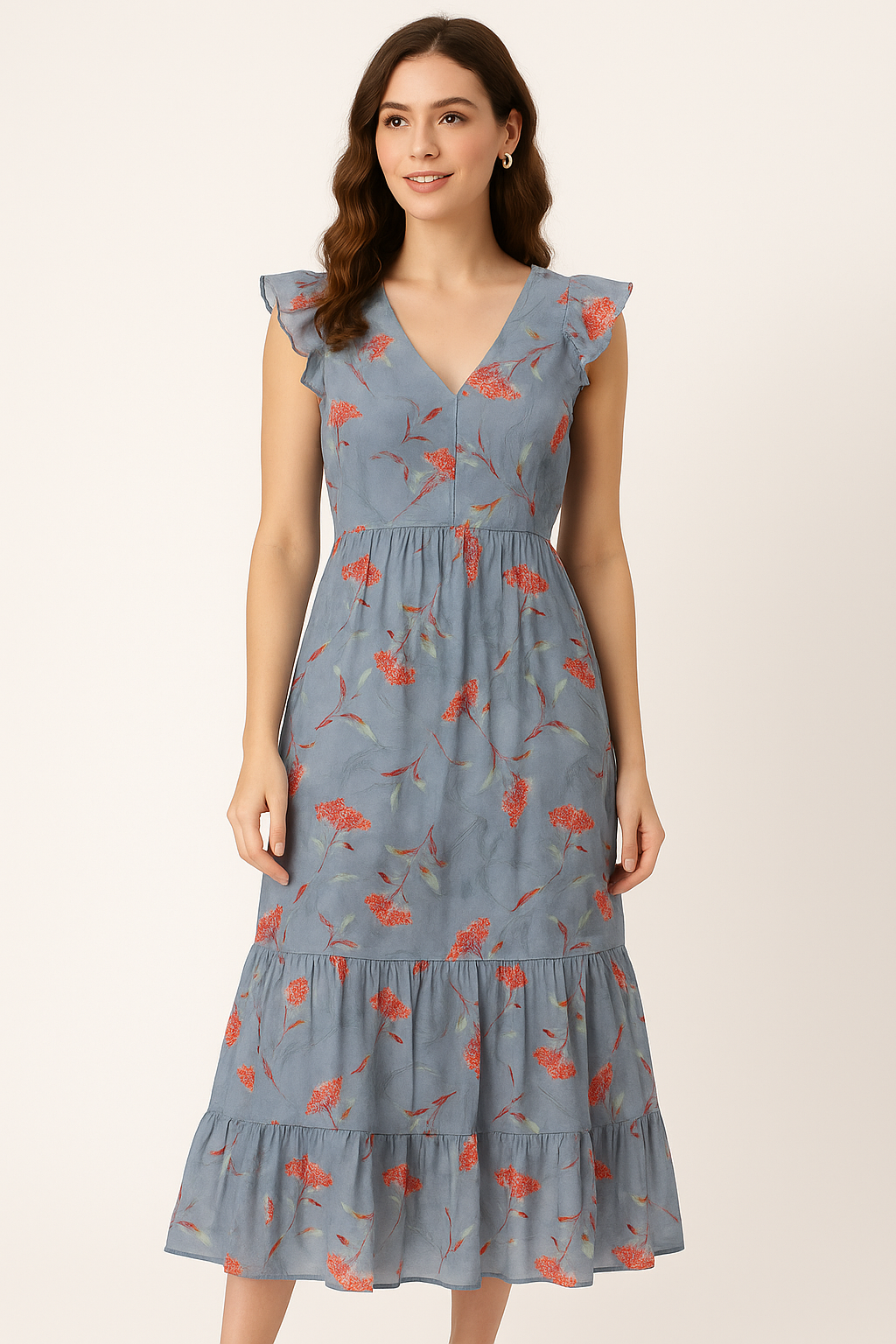 Watercolour Brown And Gray Colour Colico Flower Digital Printed Fabric - Pure Cotton