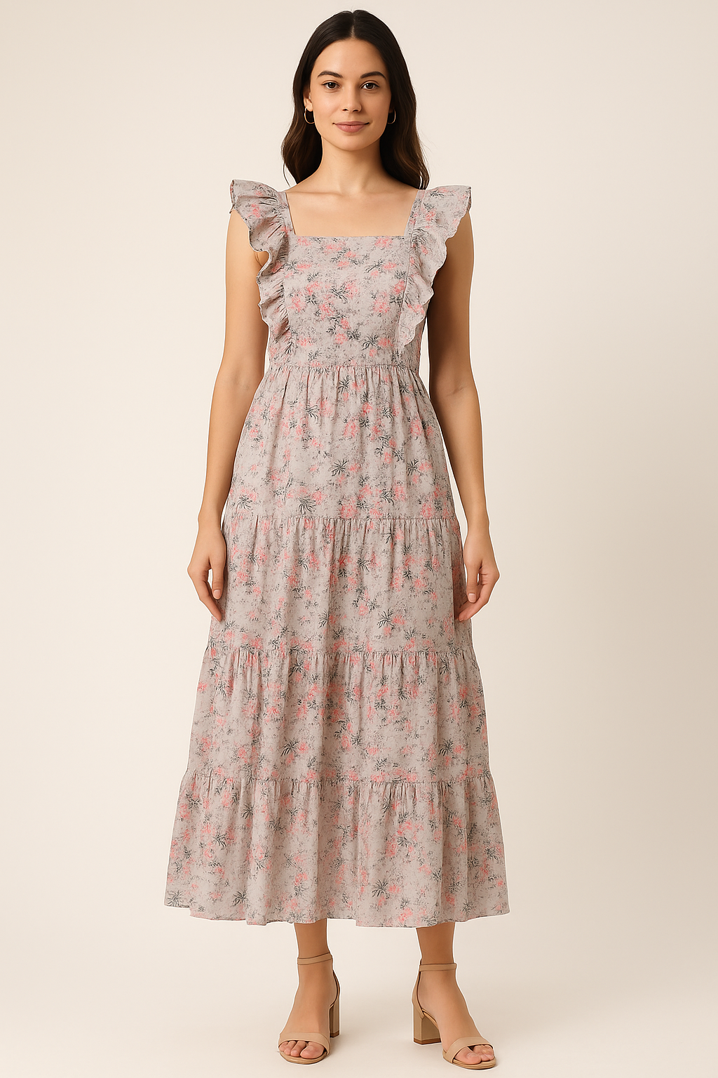 Watercolour Iris Flower With Green Leaves Digital Printed Fabric - Pure Cotton