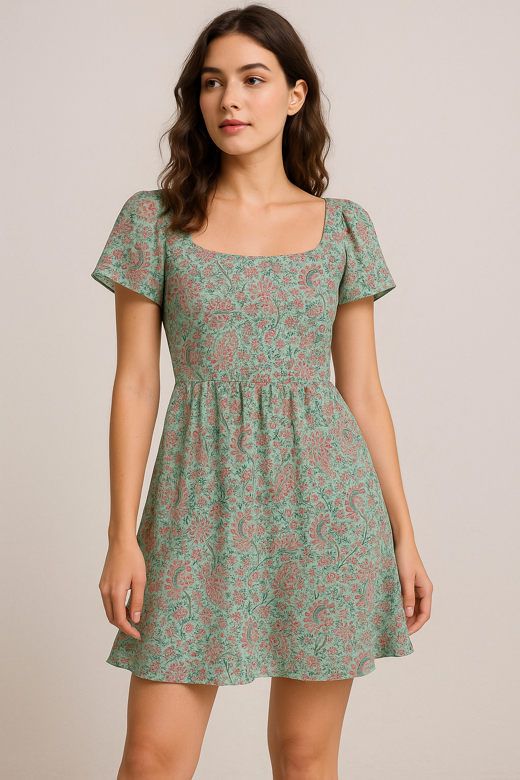 Tiny Western Leaves With Flower Digital Printed Fabric - Pure Cotton