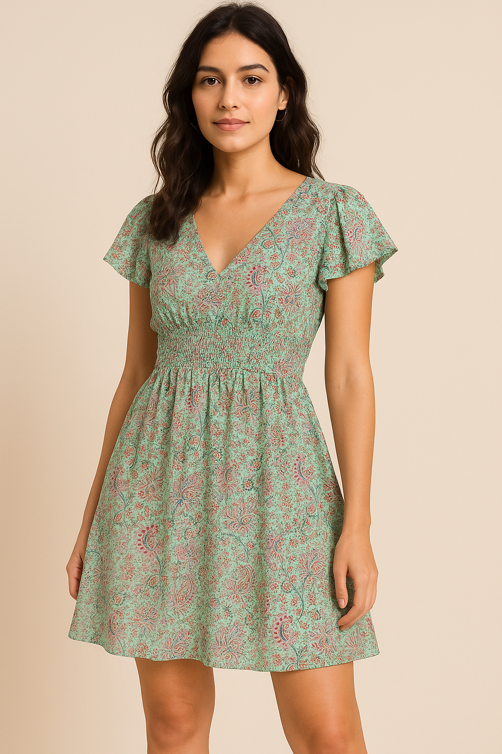 Tiny Western Leaves With Flower Digital Printed Fabric - Pure Cotton