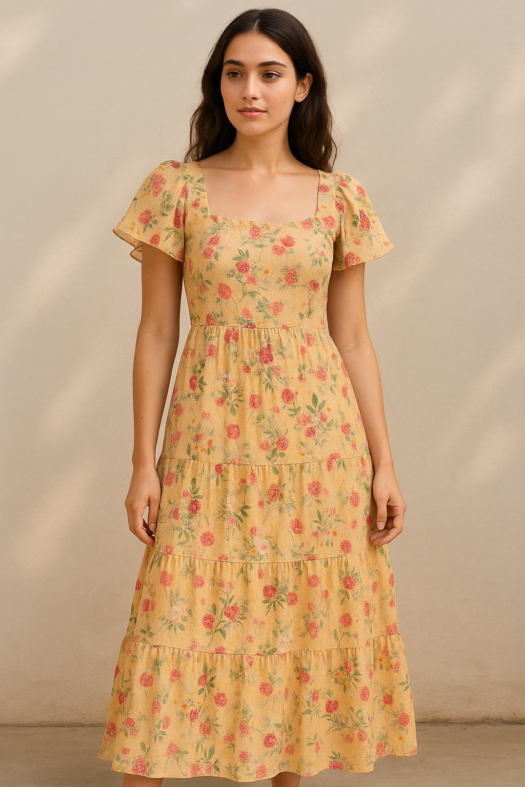 White Lily With Cherry Blossom Floral Flower Digital Printed Fabric - Pure Cotton