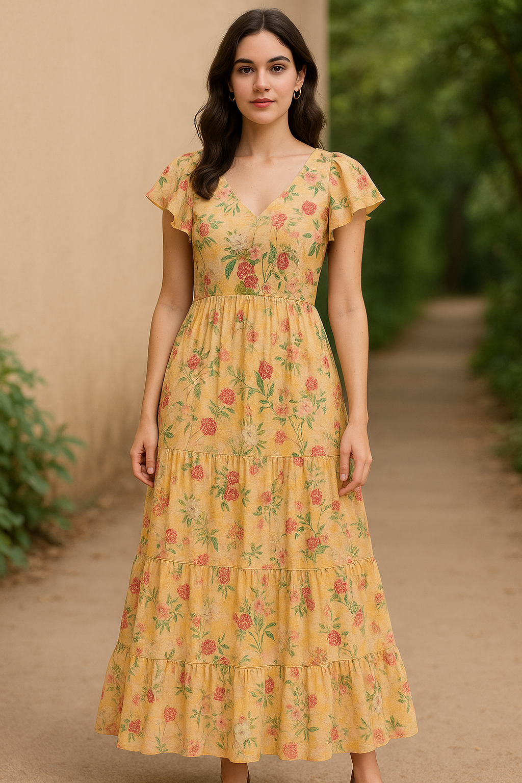 White Lily With Cherry Blossom Floral Flower Digital Printed Fabric - Pure Cotton