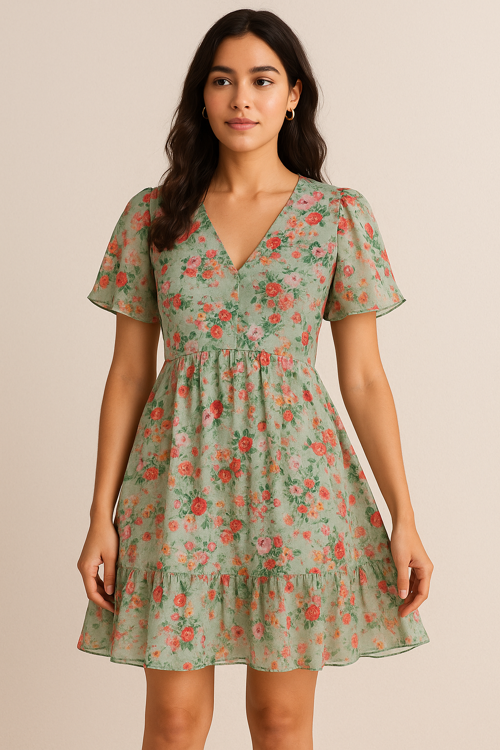 White Daisy With Red Roses Floral Digital Printed Fabric - Pure Cotton