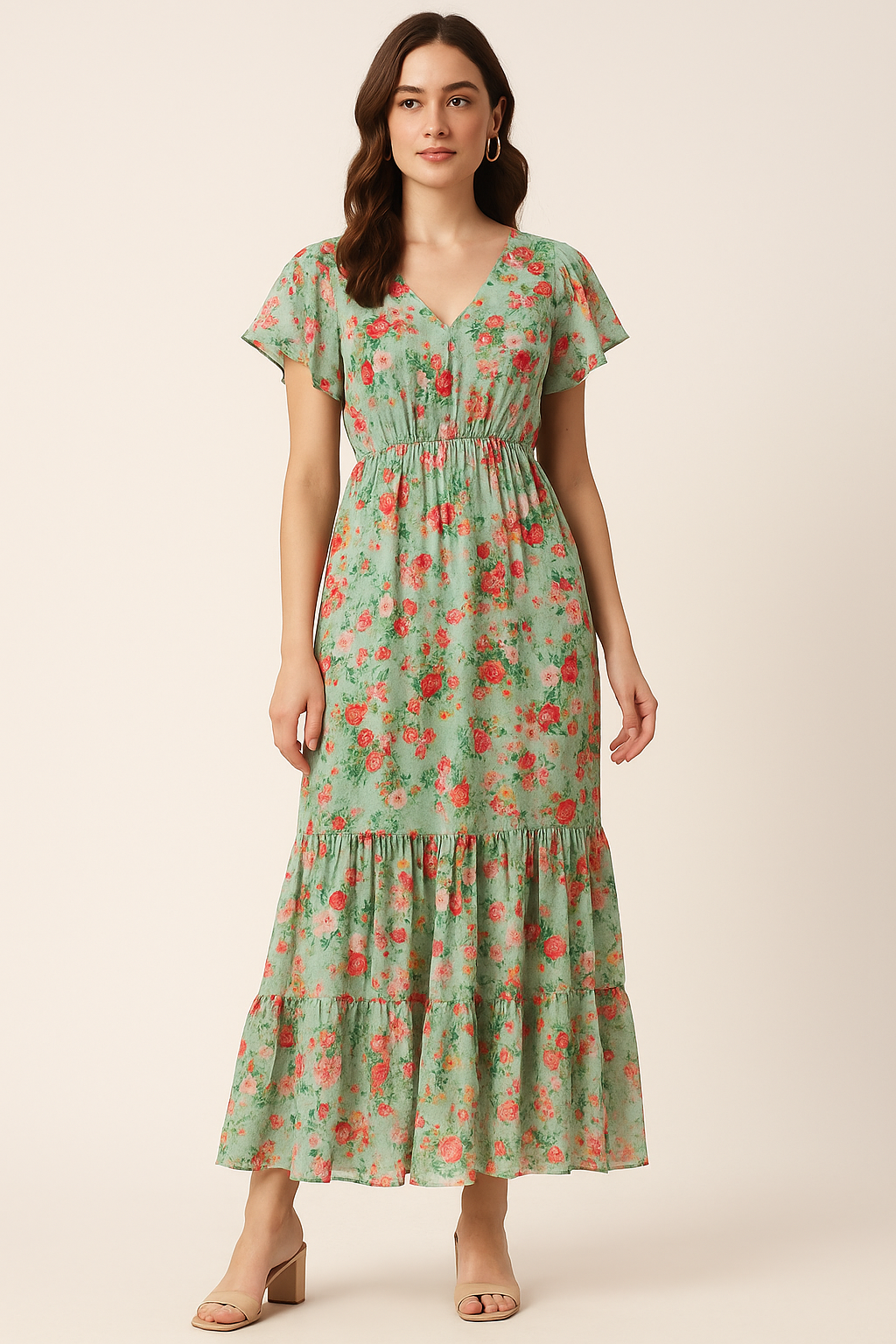 White Daisy With Red Roses Floral Digital Printed Fabric - Pure Cotton