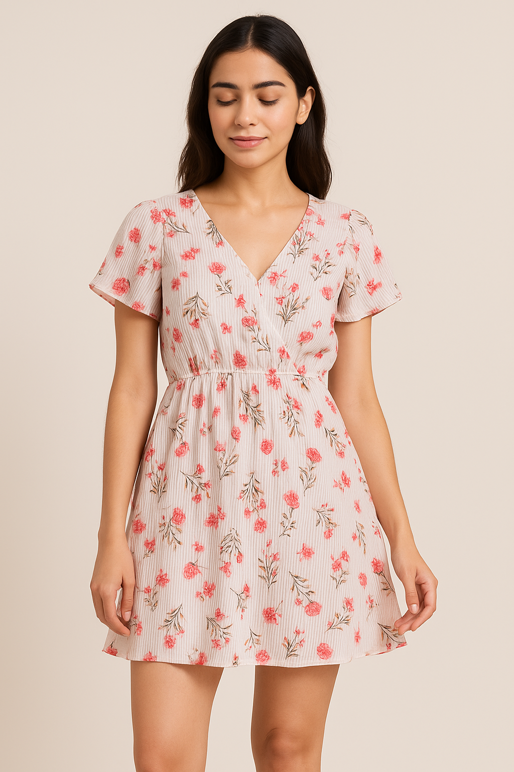 Pink Botanical Flower With Leaves Digital Printed Fabric - Pure Cotton