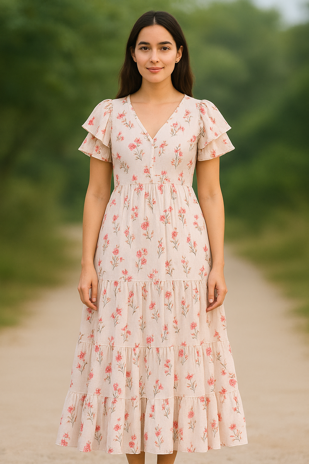 Pink Botanical Flower With Leaves Digital Printed Fabric - Pure Cotton