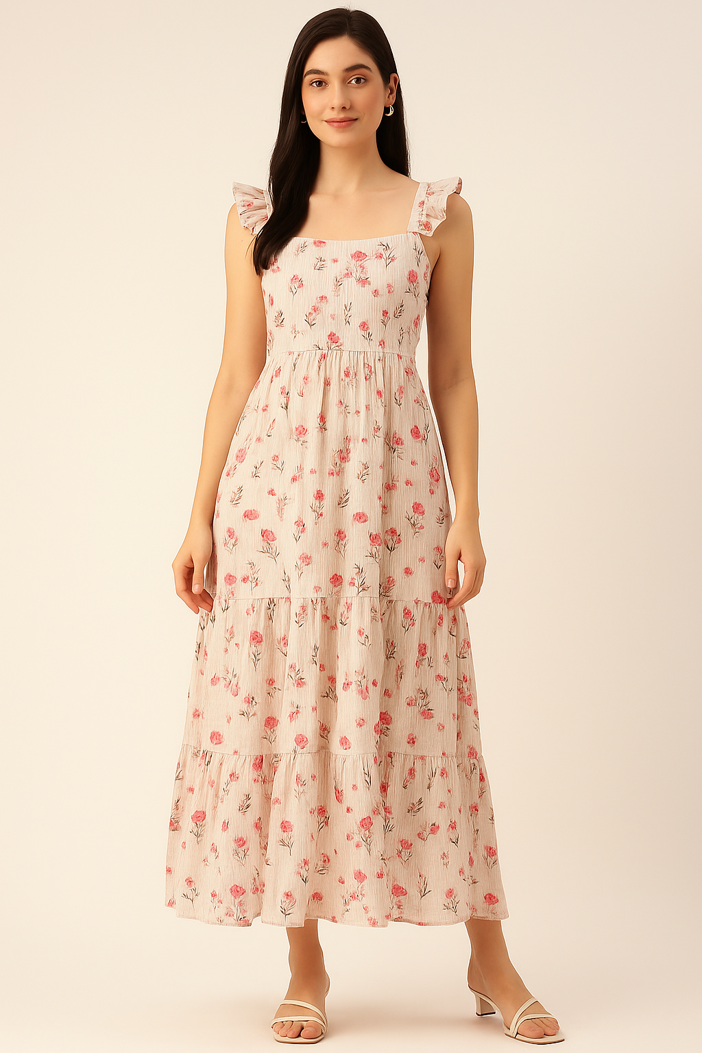 Pink Botanical Flower With Leaves Digital Printed Fabric - Pure Cotton