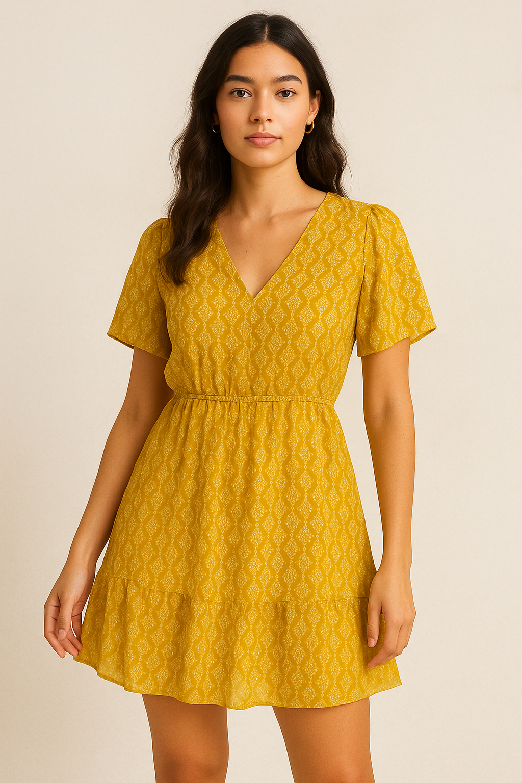 New Yellow Art Houndstooth Digital Printed Fabric - Pure Cotton