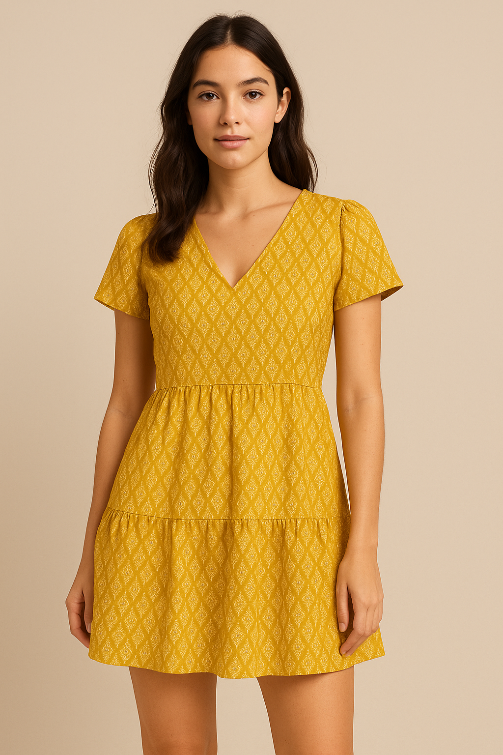 New Yellow Art Houndstooth Digital Printed Fabric - Pure Cotton