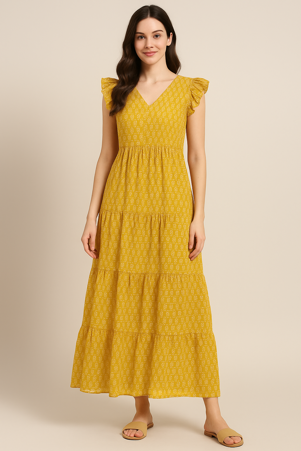 New Yellow Art Houndstooth Digital Printed Fabric - Pure Cotton