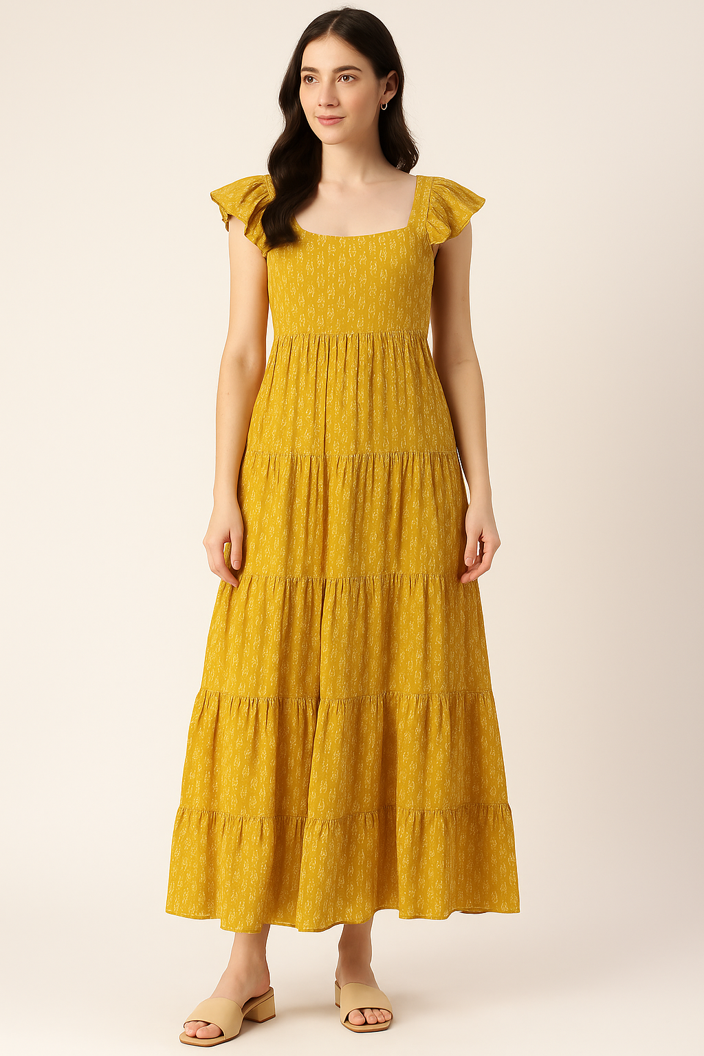 New Yellow Art Houndstooth Digital Printed Fabric - Pure Cotton