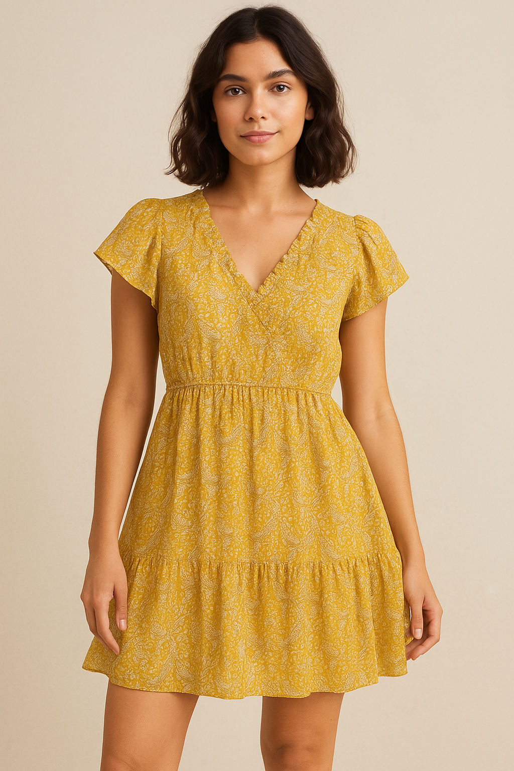 Silver Baroque Flower With Yellow Background Digital Printed Fabric - Pure Cotton